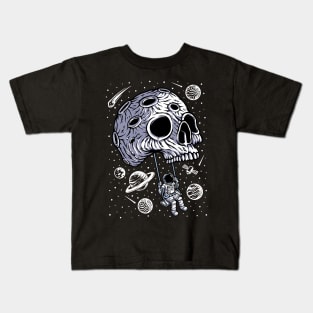 Astronaut Swinging on a Skull Planet in Outer Space Kids T-Shirt